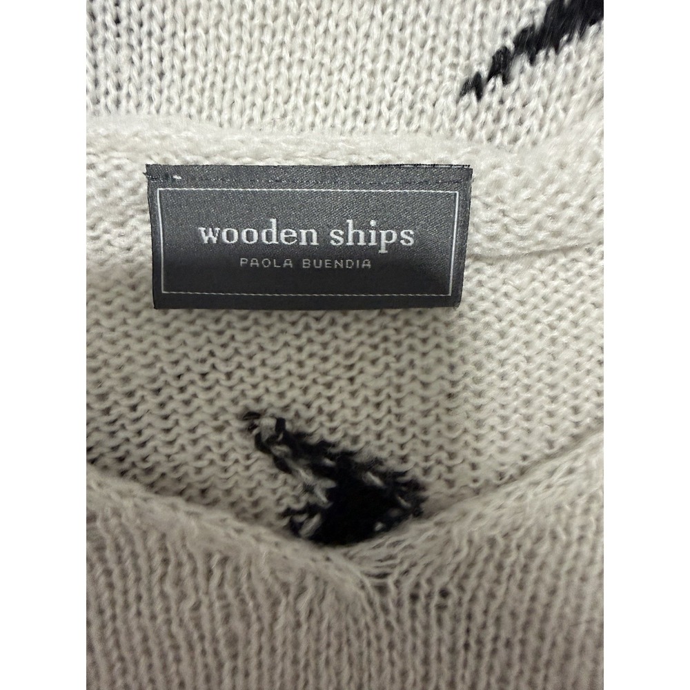 Wooden Ships Paola Buendia White Knit Sweater W/Black Lighting Bolts Size XS/S - Picture 9 of 10